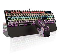 Typewriter Mechanical Gaming Keyboard and Mouse Combo, Retro Punk Round Keycaps RGB Rainbow Backlit Wired Keyboard for Game and Office, for Windows Laptop PC, Red Switches(Black)
