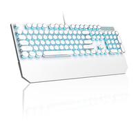Typewriter Mechanical Gaming Keyboard,MageGee Retro Punk Round Keycap LED White Backlit USB Wired Keyboards for Game and Office, for Windows Laptop PC Mac (Blue Switches/White)