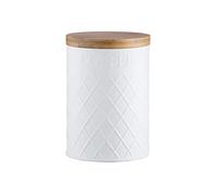 Typhoon Embossed Coffee Storage Canister | Hardwearing Tinware with Airtight Silicone Seal Bamboo Lid | Keeps Coffee Fresh For Longer | White, 115mm x 115mm x 160mm