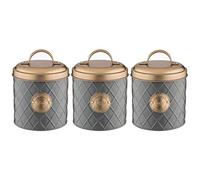 Typhoon Embossed Stainless Steel Grey Set Of 3 Tea Coffee Sugar Canisters Kitchen Storage