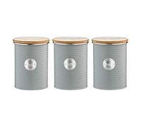 Typhoon Living Airtight Set of 3 Tea Coffee & Sugar Storage Canister Jars with Lid, Grey, 1 Litre