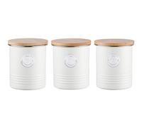 Typhoon Living Airtight Tea, Coffee and Sugar Storage Canister with Bamboo Lid, Set of 3, 1 Litre, Cream