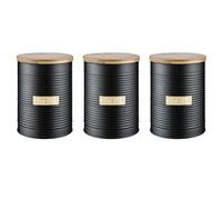 Typhoon Living Ebony Black Tea Coffee Sugar Storage Set with Select Homeware Jumbo Tea Towel