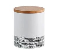 Typhoon Monochrome Medium Storage Canister | Hardwearing Carbon Steel with Airtight Bamboo Lid | Keeps Tea, Coffee, Sugar Fresher For Longer | White and Black, 110mm x 110mm x 134mm
