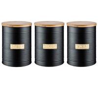 Typhoon Otto Tea, Coffee and Sugar Storage Canister with Bamboo Lid, Set of 3, Black, 1 Litre