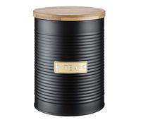 Typhoon Retro Sleek Design Embossed Stripe Stainless Steel Tea Coffee Sugar Cookie Bread Bin Storage Jar Canister Wooden Bamboo Lid Otto Black (Tea)