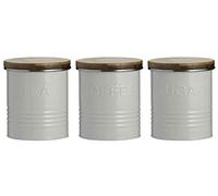 Typhoon Rippled Metal Tea Coffee Sugar Canister Set Cream Airtight Bamboo Lid