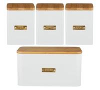 Typhoon Tphoon Otto White Square Kitchen Storage Canister Set, White with Bamboo Lids, Tea Coffee Sugar and Bread Containers, 4-Piece