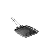 Typhoon World Foods 26.5 cm Square Durable Cast Iron Pre-Seasoned Chargriller with a Folding Handle