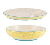 Multi-Cuisine Bowl & Divider Plate Stoneware Curry Bowl Bread & Dip Plate 23cm
