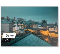 Typical Houses at Night in A Derry Suburb Viewed from A High Window or Roof Terrace. Nice Houses in Line Above The City of Derry or Londonderry in Classical Rainy Day in Early Spring., Fridge Magnet