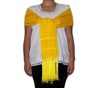 Typical Mexican Rebozo or Chalina, Mexican Pashmina Shawl (94" x 24.5") - Yellow -