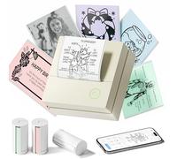 TYPONOS Sticker Printer, Mini Portable Bluetooth Thermal Printer with Multiple Templates & App Support, Inkless Print Pod for Study Notes, DIY Labels, Home School Office Usee (Beige)
