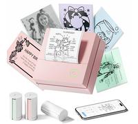 TYPONOS Sticker Printer, PM290 Mini Printer, Bluetooth Sticker Maker Machine with 3 Pack Rolls Paper, Mini thermal printer for Study Notes, Pictures, DIY Gifts for School Office Home, Pink, 1 Pack