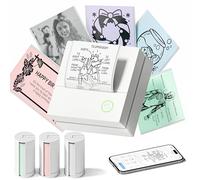 TYPONOS Sticker Printer, PM290 Mini Printer, Bluetooth Sticker Maker Machine with 3 Pack Rolls Paper, Smart AI APP, Mini thermal printer for Study Notes, DIY Gifts for School Office Home, White