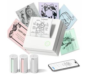 TYPONOS Sticker Printer, PM290 Mini Printer, Bluetooth Sticker Maker Machine with 3 Pack Rolls Paper, Smart AI APP, Mini thermal printer for Study Notes, DIY Gifts for School Office Home, White