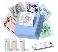 TYPONOS Sticker Printer, PM290 Mini Printer, Bluetooth Sticker Maker Machine with 3 Rolls Paper, Mini thermal printer for Study Notes, Journal, Pictures, DIY Gifts for School Office Home, Dark Blue