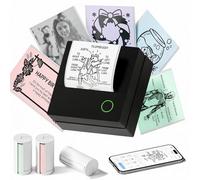 TYPONOS Sticker Printer, PM290 Mini Printer, Bluetooth Sticker Maker Machine with 3 Rolls Paper, Mini thermal printer for Study Notes, Journal, Lists, Pictures, DIY Gifts for School Office Home, Black