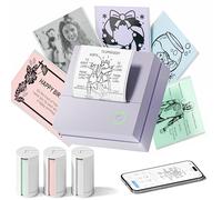 TYPONOS Sticker Printer, PM290 Mini Printer, Bluetooth Sticker Maker Machine with 3 Rolls Paper, Mini thermal printer for Study Notes, Journal, Lists, Pictures, DIY Gifts for School Office Home,Purple