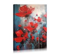 Typruye Abstract Flowers Wall Art Framed Red Bouquet Pictures Artwork Print Painting on Canvas Modern Abstract Painting Textured Flower Pictures for Living Room Bedroom Bathroom Decor 12"x16"