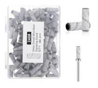 Tyqour 100 Pcs 240 Grit Small Sanding Bands for Nail Drill with 1 Pcs Mandrel Bit, Mini Nail Drill Sanding Bands for Acrylic Nails Gel Removing Shaping Professional Manicures and Pedicure, Grey