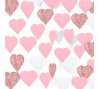 Tyqour 120pcs Pink Heart Garland Streamers 41Ft 3D Paper Garland Party Hanging Banner Decorations Valentines Day Bridal Shower Wedding Birthday Bachelorette Party Romantic Proposal Decorations