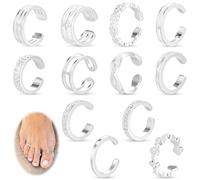 Tyqour 12PCS Toe Rings for Women Silver Toe Ring Summer Adjustable Toe Rings Set, Simple Style Beach Foot Jewelry Set