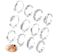 Tyqour 12pcs Toe Rings for Women Vintage Heart Star Moon Silver Toe Ring Set, Adjustable Toe Rings for Women, Silver Toe Ring Jewelry with Velvet Bag Perfect for Summer Beach Footwear