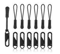 Tyqour 12pcs Zip Pulls, Universal Zipper Pulls Replacement, Paracord Zipper Pull, Zip Puller, Zipper Pull Tab for Jackets, Luggage, Backpacks, Purses, Boots, Pants(2 Styles, Black)