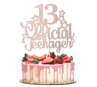 Tyqour 13th Birthday Cake Topper, Glitter 13 Official Teenager Cake Topper, 13th Birthday Decorations Supplies Gifts for Teen Girls Boys (Rose Gold)