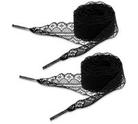 Tyqour 2 Pairs 2.5cm Wide Laces Shoelaces for Trainers Lace Shoe Laces for Trainer Women Hollow Black Fancy Flat Shoelace 47 Inch 120cm Long Shoe Strings Fat Shoestring for Women Girls Adult