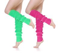 Tyqour 2 Pairs Neon Leg Warmers 80s Accessories for Women, Neon Pink and Green Socks, Retro Legwarmers Ribbed Leg Socks 80s 90s Stylish Accessories for Women Party Dance Sports Yoga