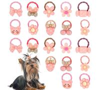 Tyqour 20 PCS Dog Bows with Rubber Bands Girl Puppy Dog Bows Small Size Dog Pink Mix Cute Flower Dog Hair Bowknot Strawberries Accessories for Holiday Daily Yorkie Shih Tzu