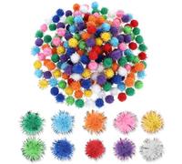 Tyqour 200pcs 0.6 Inch Pom Pom Balls Glitter Fuzzy Pompom Puff Balls Multicolor Bulk Pom Poms Sparkle Balls Pompoms for Crafts DIY Art Creative Crafts Decorations