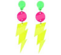 Tyqour 2Pcs 80s 90s Neon Earrings for Women Hollow Lightning Bolt Earrings Colorful Drop Neon Accessories for 80's Outfit Glow Party