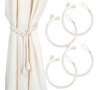 Tyqour 4 Pcs Beige Curtain Tie Backs, Tassel Tie Backs No Drilling, Boho Curtain Tiebacks Rope, Hand-Knitted Curtain Holders for Living Room Bedroom Outdoor Yard Garden Drapery