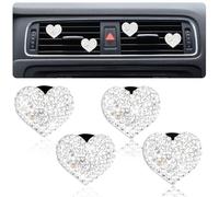 Tyqour 4Pcs Bling Heart Car Air Vent Clips Charms Air Conditioning Outlet Clip Crystal Rhinestone Universal Car Interior Decorative Accessories for Women Girls