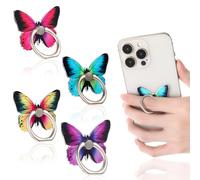 Tyqour 4pcs Colored Butterfly Ring for Phone Case Cute Butterfly Ring Phone Holder Kawaii Metal Phone Finger Holder 360°Rotation Phone Ring Holder Grip for All Smartphones Tablet for Girls/Women