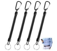 Tyqour 4pcs Heavy Duty Retractable Coiled Lanyard with Key Ring and Lobster Clasp, Fishing Lanyard, Retractable Tool Lanyard, Wrist Coil Keychain for Keys Wallet Cellphone(Black)