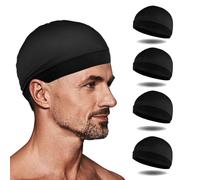 Tyqour 4pcs Silky Wave Cap Stocking Caps for Men Silk Cap for Sleeping Satin Durag Unisex Adults Soft Breathable Stain Caps Black