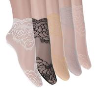 Tyqour 5-Pairs Women's Mesh Lace Socks - Sheer Fishnet Ankle Loose Socks for Women Girls