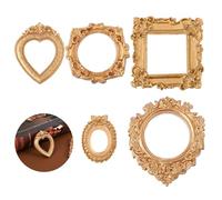 Tyqour 5PCS Mini Gold Frames Small Picture Frames Resin Mini Vintage Frames Antique Picture Frames for Jewelry Display Photography Wall Decor Photo Frame