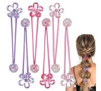 Tyqour 6 Pcs Ball Charm Hair Ties for Little Girls, Colored Camellia Bead Rubber Band Bubble Balls Hair Ties Ponytail Holders for Toddler Girls Pink Rose Red Violet