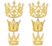 Tyqour 6 Pcs Gold Crown Cake Topper Princess Cupcake Toppers Mini Crown Flower Arrangements Bouquet for Wedding Graduation Mother's Day Birthday