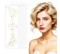 Tyqour 8Pcs Glitter Freckles Face Tattoo Face Glitter Speckles Patches Fake Freckles Gold Face Stickers Sparkle Freckles Makeup Patches for Women Makeup Festival Halloween Party Rave Accessories