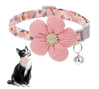 Tyqour Cat Collar with Bell Pink Kitten Collar Small Dog Collars with Flower for Litter Cute Adjustable Floral Cat Collars for Girl Little Puppy Dog
