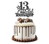 Tyqour Glitter 13th Birthday Cake Topper - Official Teenager Party Decorations Supplies in Black