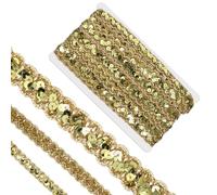 Tyqour Gold Sequins for Crafts 14.22 Yards Gold Trim for Sewing, Sequin Fabric by The Yard, 0.87in Width, Ribbon Perfect for Crafts and DIY Projects