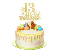 Tyqour Happy 13th Birthday Cake Topper Glitter Official Teenager Cake Topper for Teen Birthday Party Supplies Decorations(Gold)