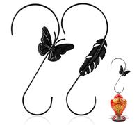 Tyqour Hummingbird Feeder Hooks 12-Inch, 2PCS Metal Hummingbird Feeder Hanger, Large S Hooks for Hanging Heavy Duty Plants, Wind Chimes, Outdoor Decorations (Black)